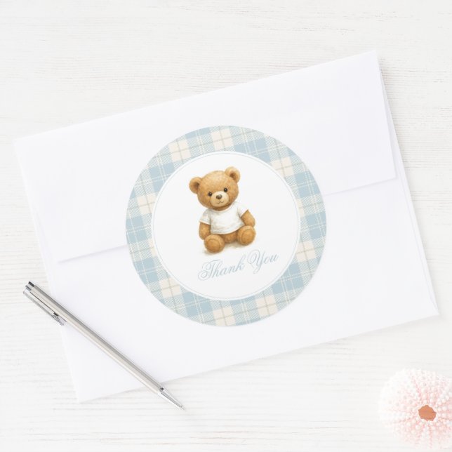 Classic Preppy Bear Baby Shower Thank You Classic Round Sticker (Envelope)