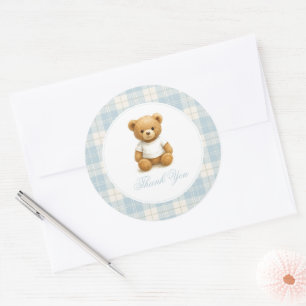 Classic Preppy Bear Baby Shower Thank You Round Sticker
