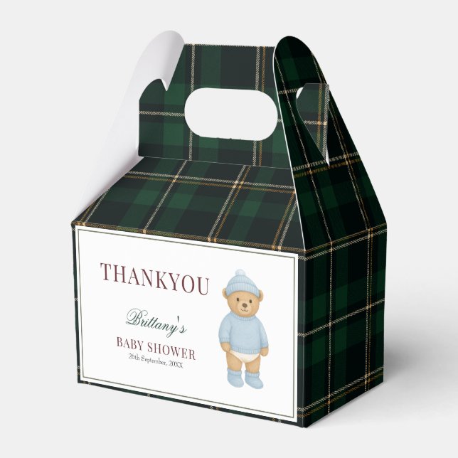 Classic Preppy Bear Designer Plaid Baby Shower Favour Box (Front Side)