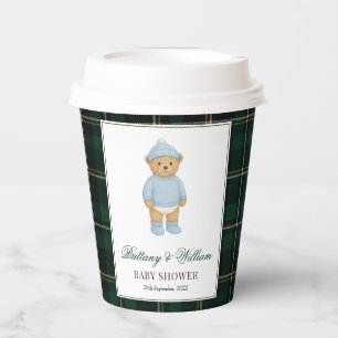 Classic Preppy Bear Designer Plaid Baby Shower Paper Cups