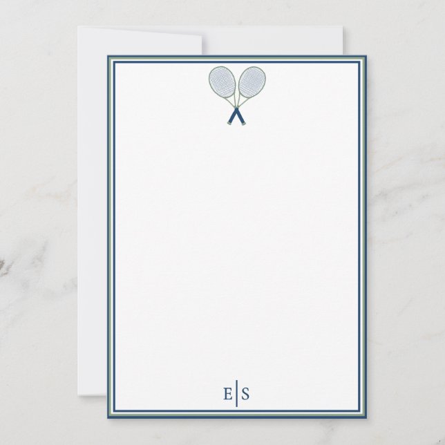  Classic Preppy Blue Tennis Polka Dot Monogram  Card (Front)