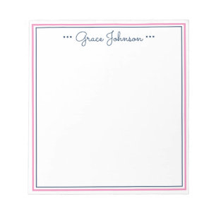 Classic Preppy Personalised Notepad   Navy & Pink