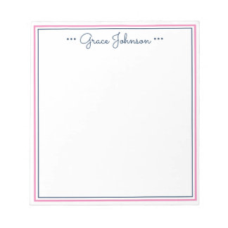 Classic Preppy Personalised Notepad | Navy & Pink
