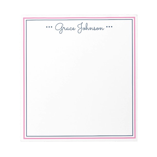 Classic Preppy Personalised Notepad | Navy & Pink (Front)