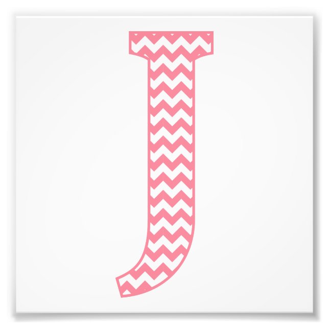 Classic Preppy Pink Chevron Letter J Monogram Photo Print (Front)