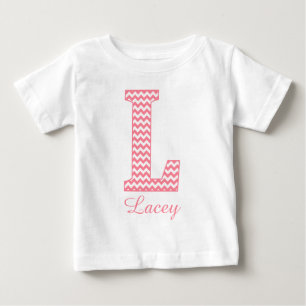 Classic Preppy Pink Chevron Letter L Monogram Baby T-Shirt