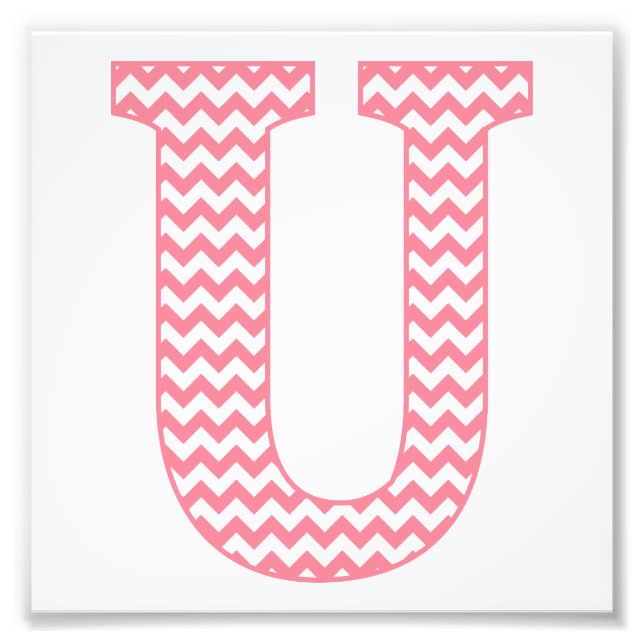 Classic Preppy Pink Chevron Letter U Monogram Photo Print (Front)