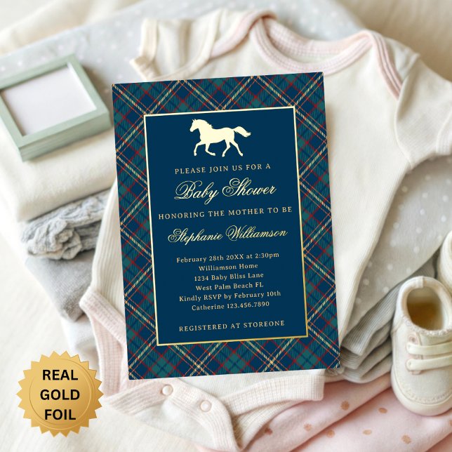 Classic Preppy Plaid Blue Equestrian Baby Shower (Creator Uploaded)