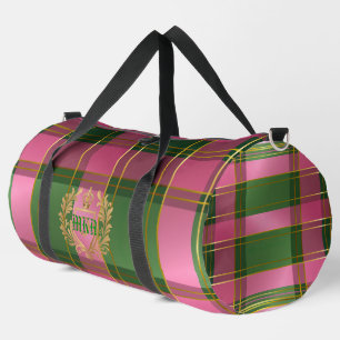 Classic Preppy Plaid Pink Green Monogrammed Duffle Bag