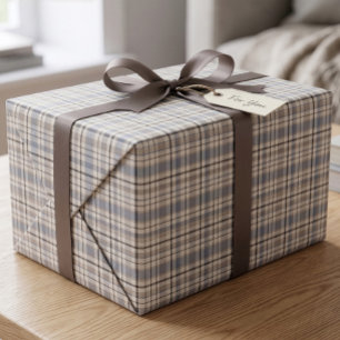 Classic Preppy Powder Blue Brown Tartan Plaid Wrapping Paper