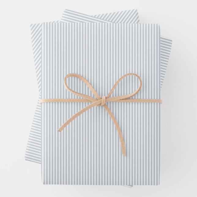 Classic preppy seersucker effect blue stripe wrapping paper sheet (In situ)