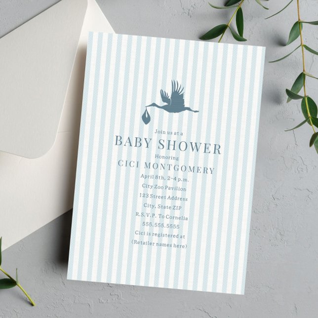Classic Preppy Seersucker Stripe Boy Baby Shower Invitation (Creator Uploaded)
