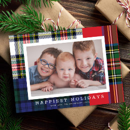 Classic Preppy Tartan Plaid Patchwork 1 Photo Holiday Card
