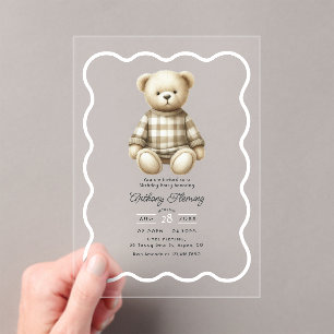 Classic Preppy Teddy Bear Acrylic Birthday Party Invitations