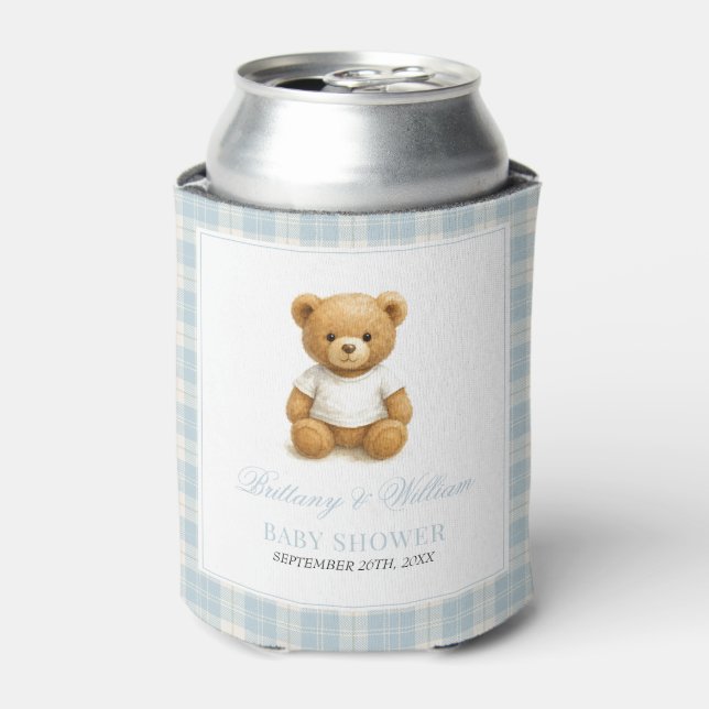 Classic Preppy Teddy Bear Baby Shower Can Cooler (Can Front)