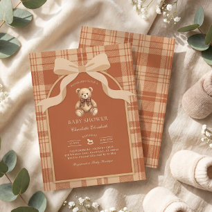Classic Preppy Teddy Bear Plaid Baby Shower Invitation