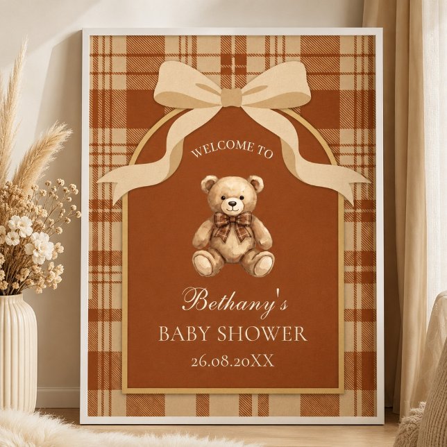 Classic Preppy Teddy Bear Plaid Welcome  Poster (Classic Preppy Teddy Bear Plaid Welcome Poster)