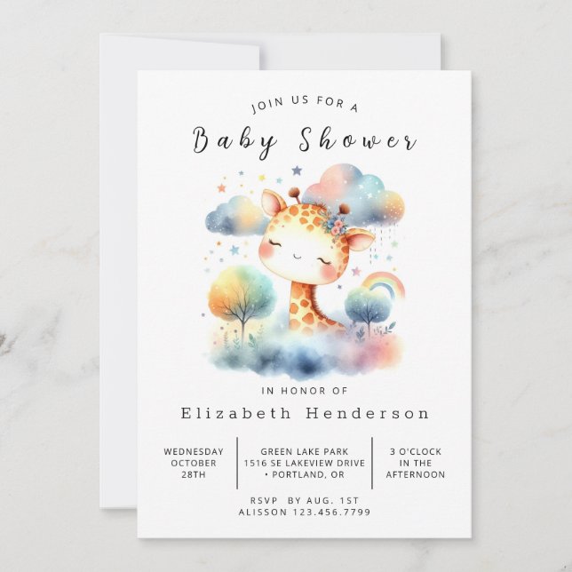 Classic Printable Giraffe Baby Shower  Invitation (Front)