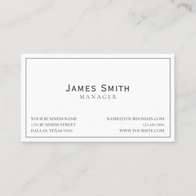 Classic Professional One Sided Black and White Business Card (Front)