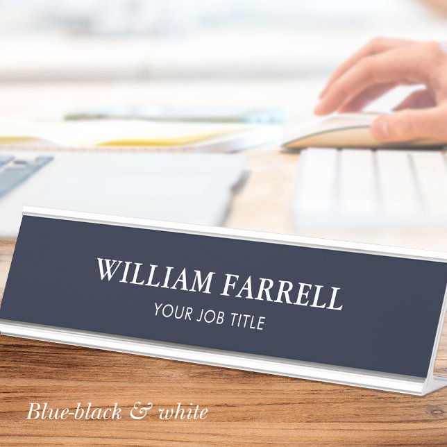 Classic Professional Traditional Blue-Black White Desk Name Plate (Creator Uploaded)