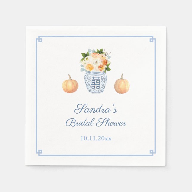 Classic Pumpkin Autumn Flowers Bridal Shower Party Napkin (Front)