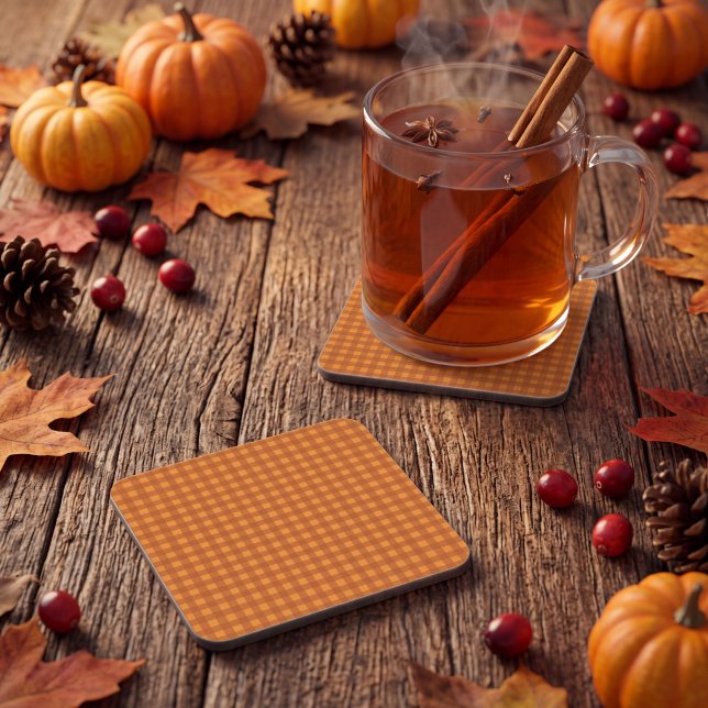 Classic Pumpkin Fall Autumn Gingham Plaid Check Coaster (Creator Uploaded)