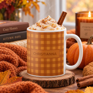Classic Pumpkin Fall Autumn Gingham Plaid Check Coffee Mug