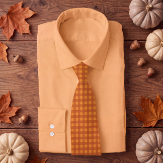 Classic Pumpkin Fall Autumn Gingham Plaid Tie
