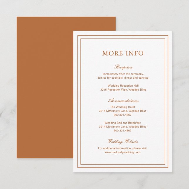 Classic Pumpkin Orange Elegant Wedding Enclosure Card (Front/Back)