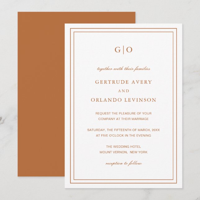 Classic Pumpkin Orange Elegant Wedding Invitation (Front/Back)