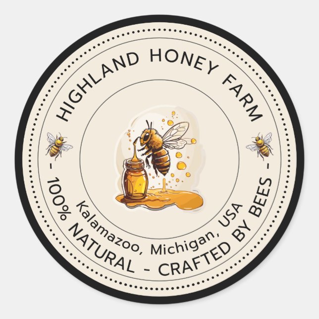 Classic Pure Honey Round Stickers  Editable Design (Front)