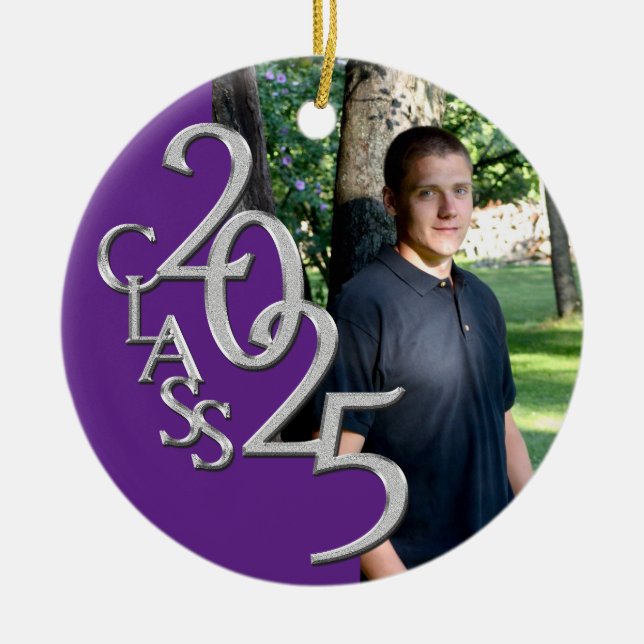 Classic Purple 2025 Graduate Photo Ceramic Tree Decoration (Front)