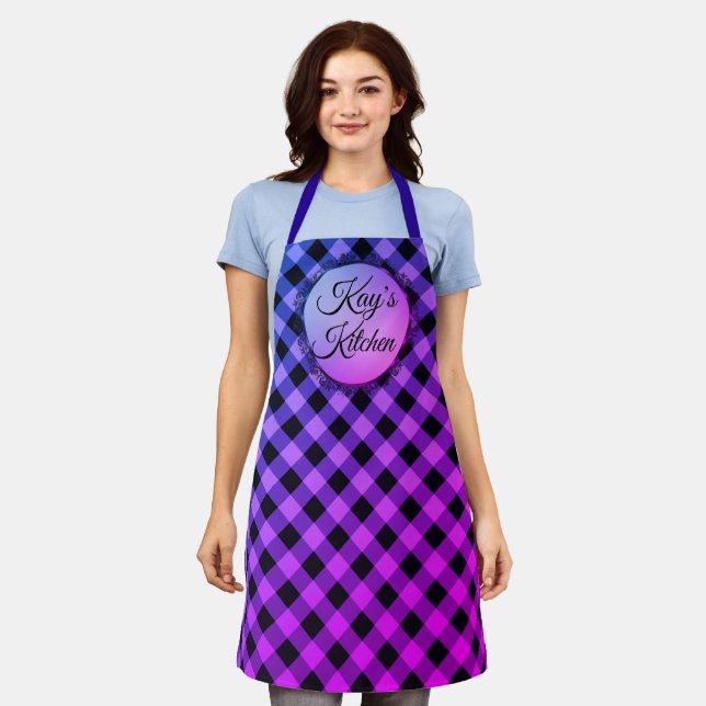 Classic Purple and Pink Gingham Print  Apron (Worn)