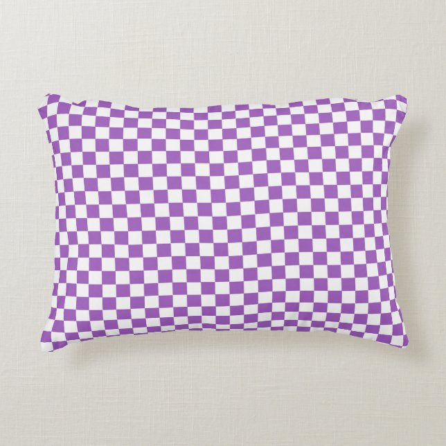 Classic Purple and White Chequered Pattern Decorative Cushion (Front)