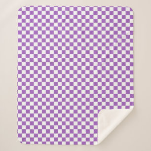 Classic Purple and White Chequered Pattern Sherpa Blanket