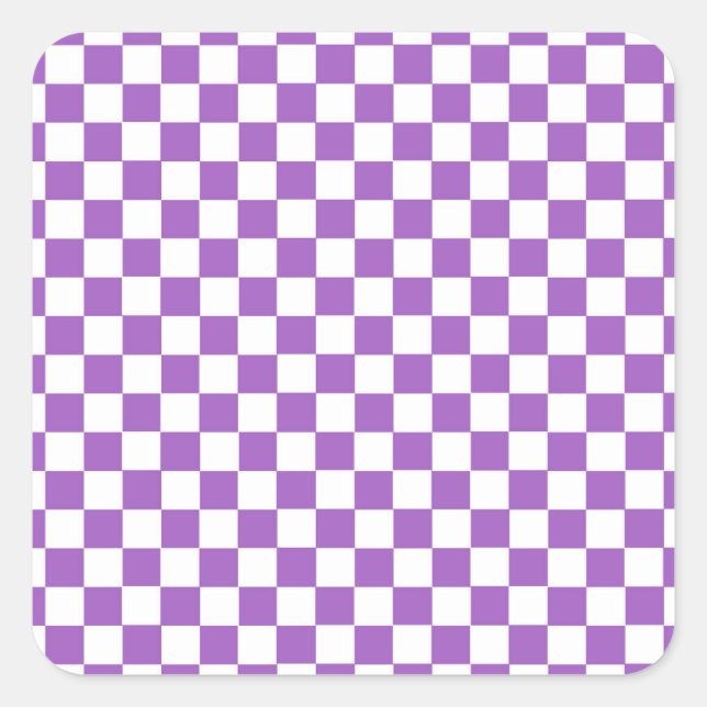 Classic Purple and White Chequered Pattern Square Sticker (Front)