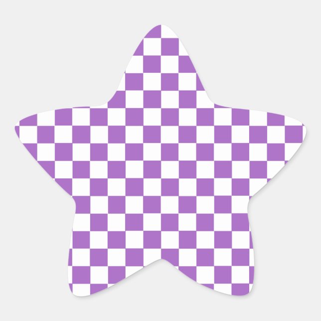 Classic Purple and White Chequered Pattern Star Sticker (Front)