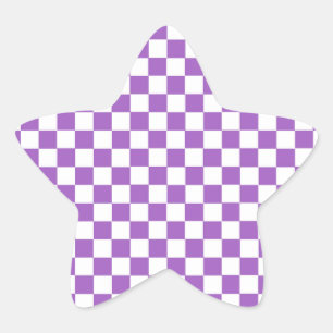 Classic Purple and White Chequered Pattern Star Sticker