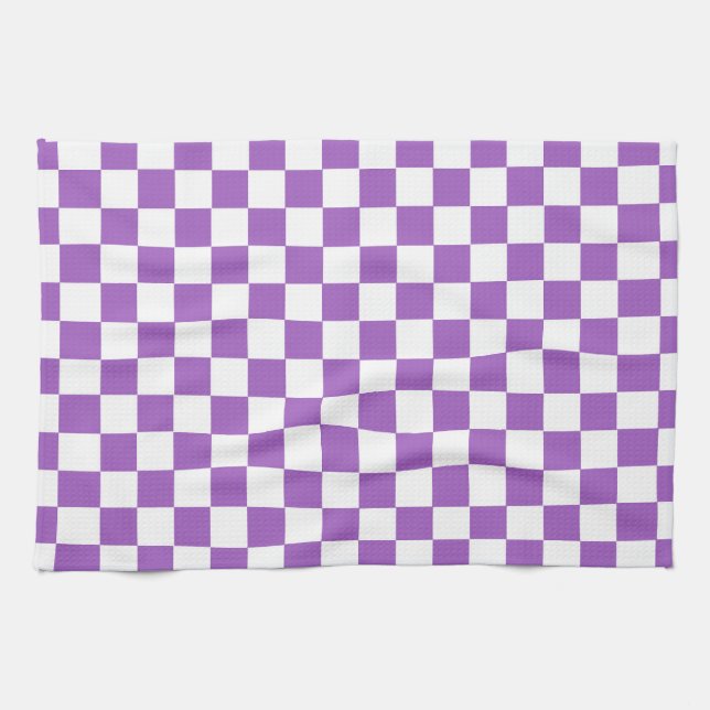 Classic Purple and White Chequered Pattern Tea Towel (Horizontal)