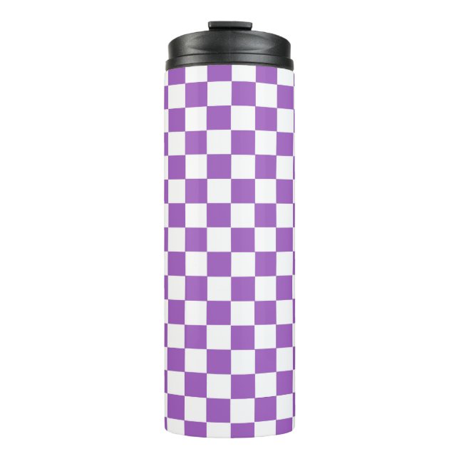 Classic Purple and White Chequered Pattern Thermal Tumbler (Front)