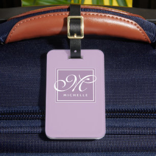 Classic Purple and White Script Monogram Luggage Tag