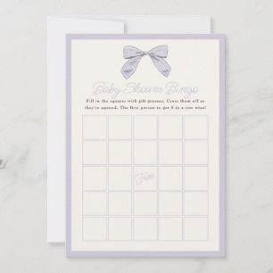 Classic Purple Bow Baby Shower Game Bingo Card