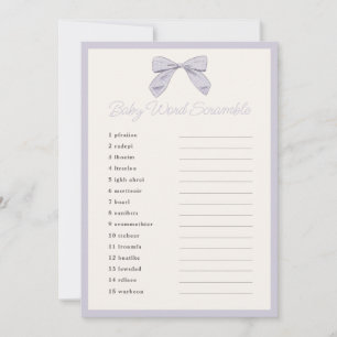 Classic Purple Bow Baby Shower Word Scramble Game Invitation