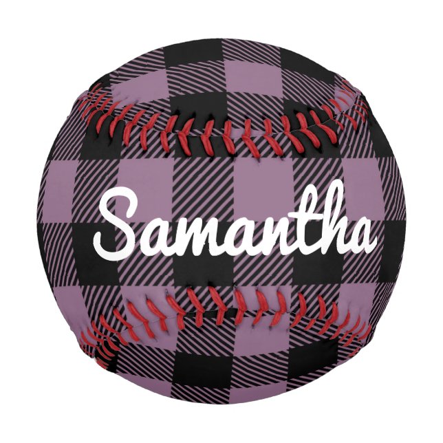 Classic Purple Buffalo Check Plaid Personalised Baseball (Front)