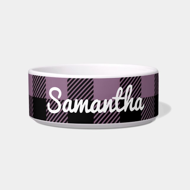 Classic Purple Buffalo Check Plaid Personalised Bowl (Front)