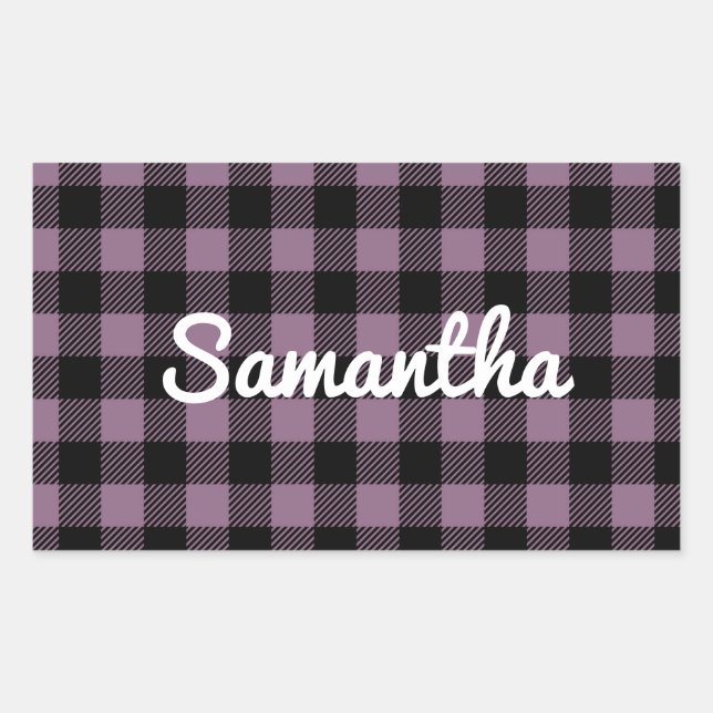 Classic Purple Buffalo Check Plaid Personalised Rectangular Sticker (Front)