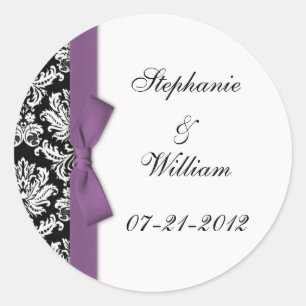 Classic Purple Damask Wedding Label