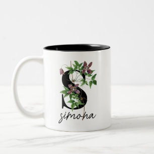 Classic Purple Floral Personalised Funny Two-Tone Coffee Mug