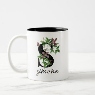 Classic Purple Floral Personalised Funny Two-Tone Coffee Mug