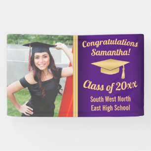 Classic Purple Gold Custom Photo Graduation Sign
